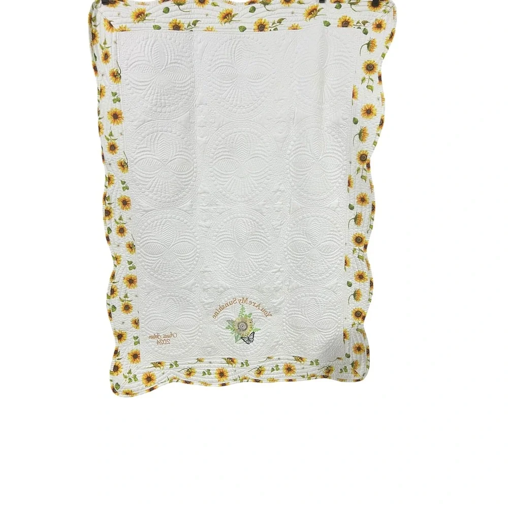Handmade‎ Sunflower Embroidered Quilt Throw Blanket You Are My Sunshine Cottage